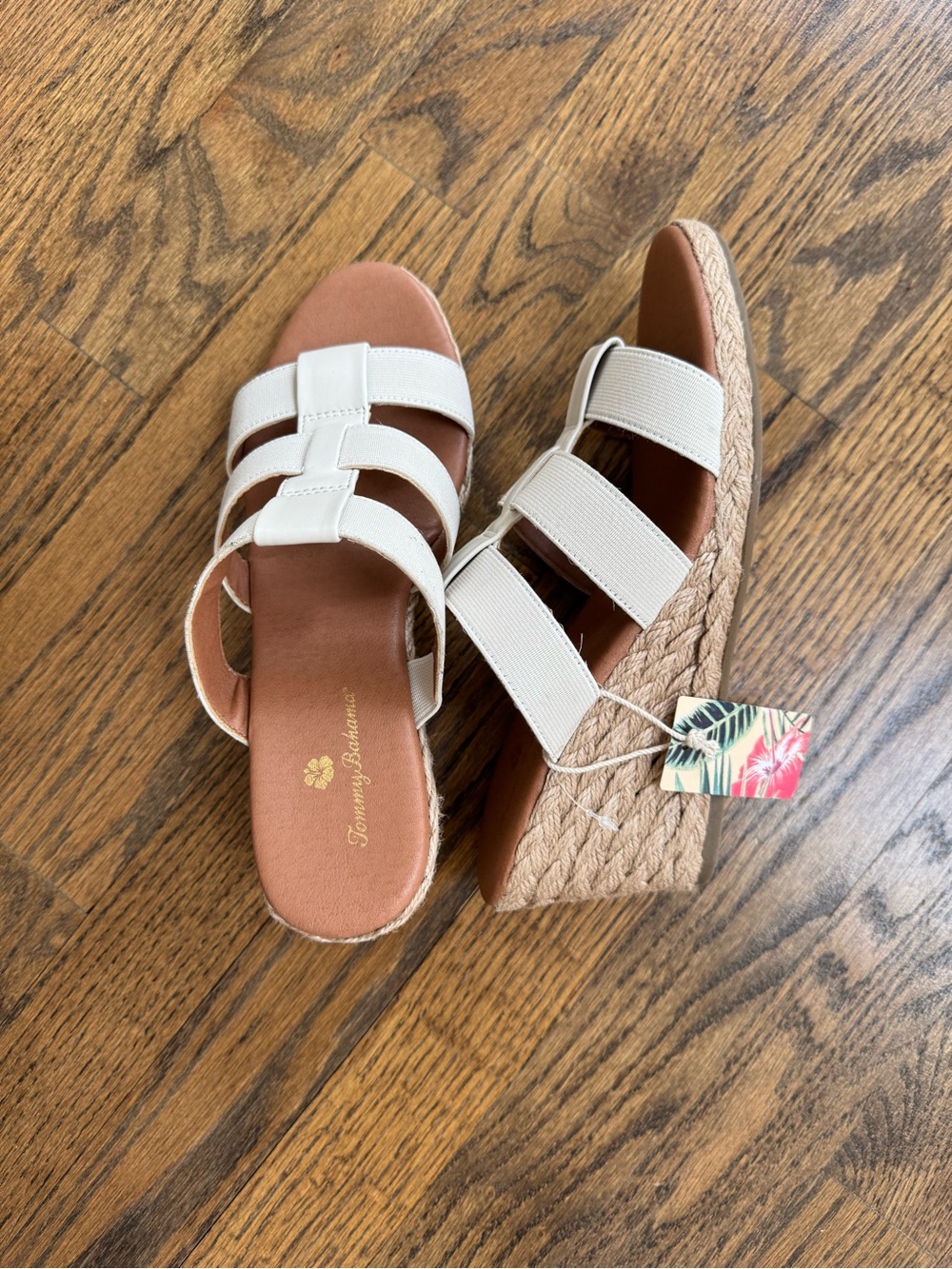 Tommy Bahama White/Beige Espadrille Wedge Slide Sandals with Triple Straps - Picture 7 of 8